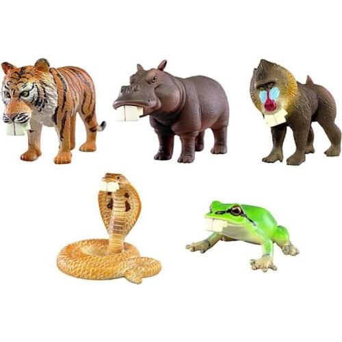 Pvc figure Simulation animal model frog tiger mandrill snake Hippo childrens early education doll 5pcs/set