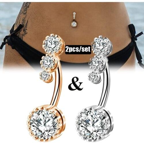 Silver&Gold Crystal Belly Button Ring Navel Rings Bar Barbell Drop Dangle Body Piercing Nombril Ombligo Men Women Body Jewelry