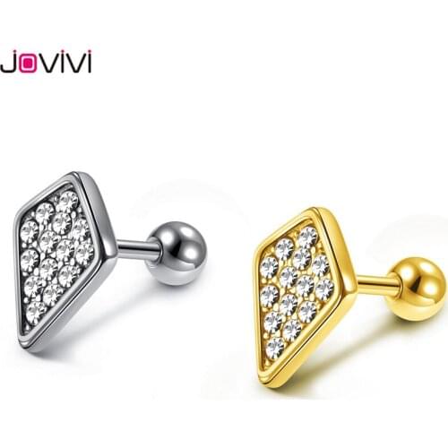 JOVIVI Stainless Steel 16G Shield Stud Earrings Rhinestone Round Barbell Tragus Cartilage Helix Ear Studs Women Piercing Jewelry