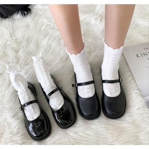 Lolita Shoes Buckle Mary Janes Shoes Patent Leather Shallow Woman Girls Shoes D656