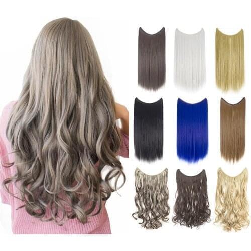 Lelinta 22" 24'' Wavy/Straight Synthetic Long Secret Hidden Wire Hair Extensions Natural Hairpieces No Clip No Glue