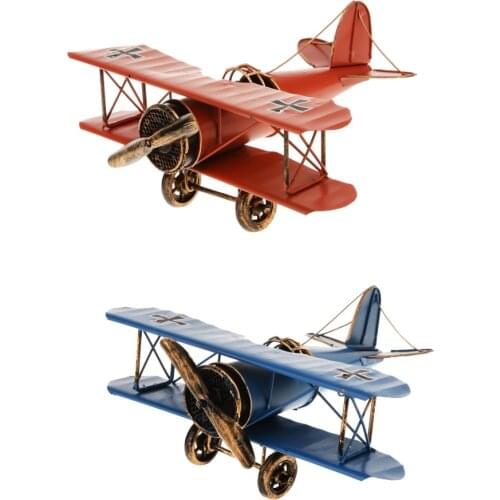 2x Airplane Decor Vintage Mini Metal Decorative Airplane Model Hanging Wrought Iron Aircraft Biplane