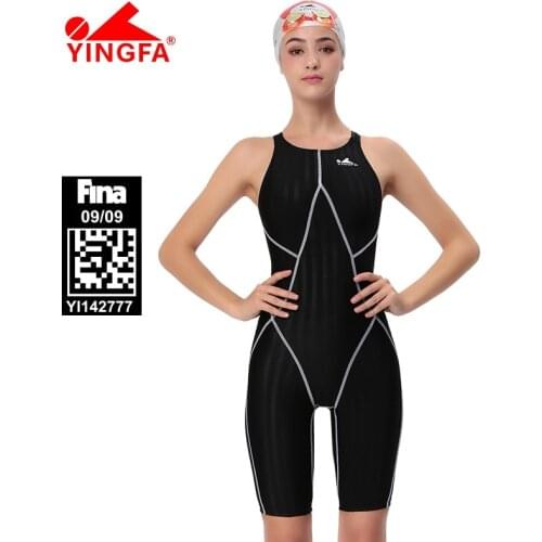 Yingfa FINA approved one piece competition knee length waterproof chlorine resistant womens swimwear sharkskin swimsuit