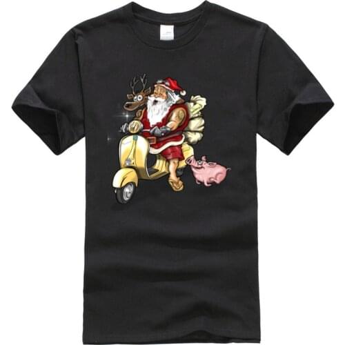 Santa Claus Father Christmas Motorcycle Rider Funny Top T-shirts Cute Pig Gift Xmas Tee Shirt 100 Cotton Fashion New Tshirt Men