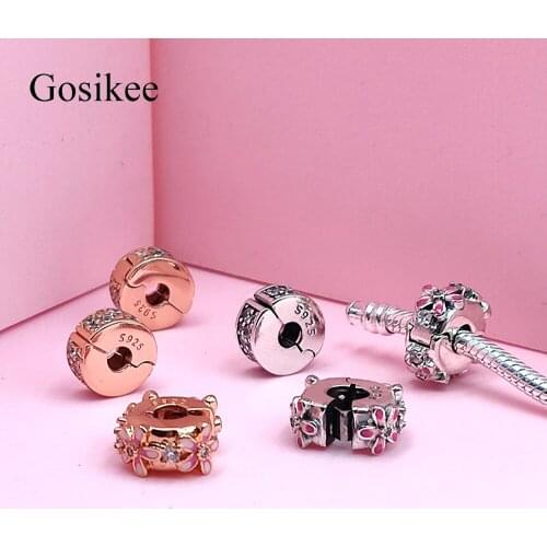 Clips charms for pandora bracelet S925 silver color buckle beads charms