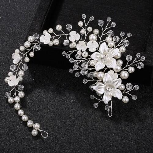 Bride Headband Pearl Floral Jewelry Women Wedding Hair Band Handmade Decoration