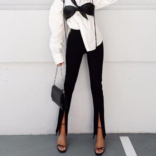 Women Sexy Tight Fitting Unique Pants Fashion Daily High Waist Office Lady Elegant Trousers Hem Split Zipper Trousers Slim Pants