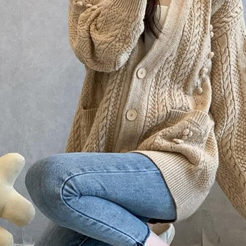 Women Sweater 2021 Fall and Winter Apricot Sailor Neck Sweater Cardigan Loose Retro Jacket