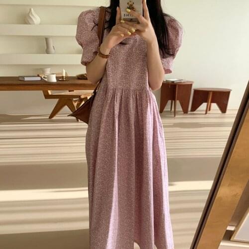 2021 Summer Dress Women Elegant A-line Dresses Korean Chic Bubble Sleeve Floral Dress Short Sleeve Dresses Sexy Vestidos 15198