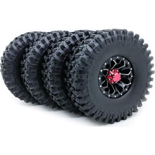 1set 1.9 Inch 120mm 1/10 Rock Crawler Tires with Alloy Beadlock Wheel Rim for 1/10 RC Crawler Axial SCX10 90046 RC Car Parts S6