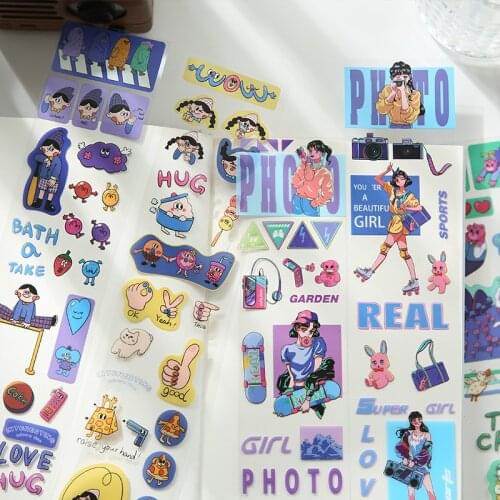 2pcs Cartoon Animal Retro Girl Masking Tape Creative Decorative Scrapbooking Sticker Label School Stationary