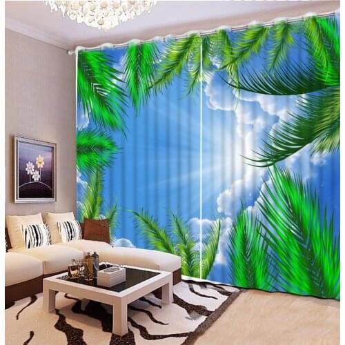 3D Curtain Fashion Customized White Clouds Green Leaves Curtains For Bedroom Curtain Living Room Bathroom Curtain