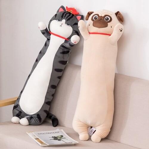 70cm/90cm Cute Pug Dog Plush Toys Stuffed Soft Plush Cat With Funny Expression Sleeping Pillow Home Bed Decor Kids Girls Gift