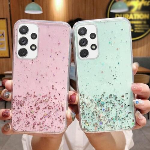 Glitter Bling Clear Case For Samsung S21 Ultra S20 FE Plus A52 A72 A42 A32 5G A12 A02 A02S A42 A71 M51 A21S Soft Silicone Cover