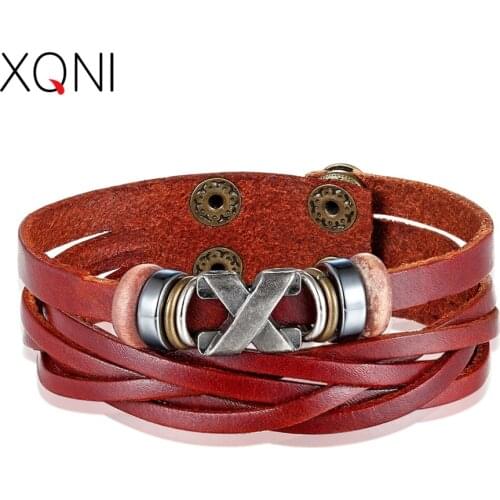 XQNI Hip hop/Rock Style For Boy "X" Pattern Double Layer PU Leather Bracelet Fashion Jewelry Fixed Accessories Combination Gift