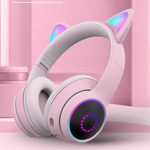 Kids LED Cat Ear Bluetooth Headphones With Mic Stereo Music Girl Game Headset Support TF Card Sports Wireless Headphone