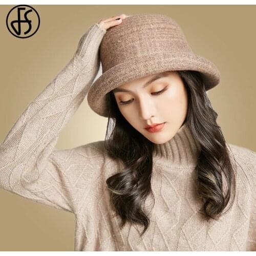 FS 2020 Winter Women Hats Wide Brim Wool Fedora Hat Black Vintage Felt Hats Ladies Cloche Bowler Elegant Church Cap Gorros Mujer