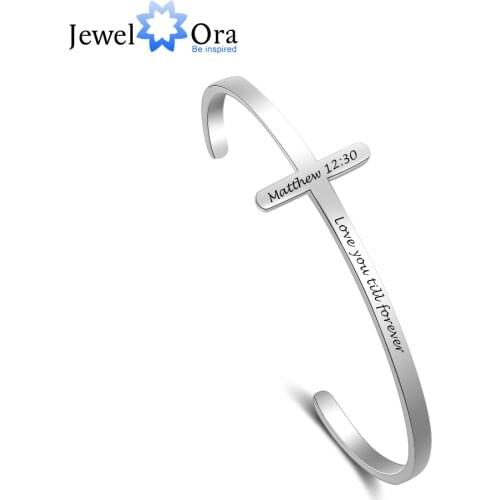 Customized Stainless Steel Cross Cuff Bangles for Women Personalized Engraved Bracelets & Bangles Birthday Gifts for Girlfriend