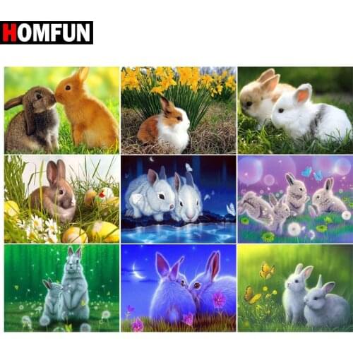 HOMFUN Paint With Diamond Embroidery "Pet rabbit animal" Diamond Painting Full Square Round Picture Of Rhinestone Decor