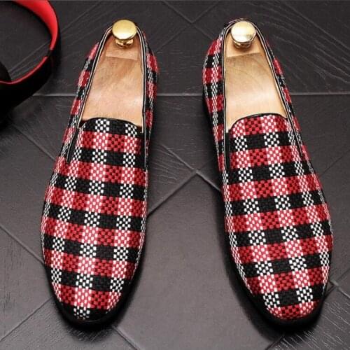 British Classic Grid Printed Oxfords Flats Shoes For Men Brand Designer Male Homecoming Dress Wedding Prom Shoes Zapatos Hombre