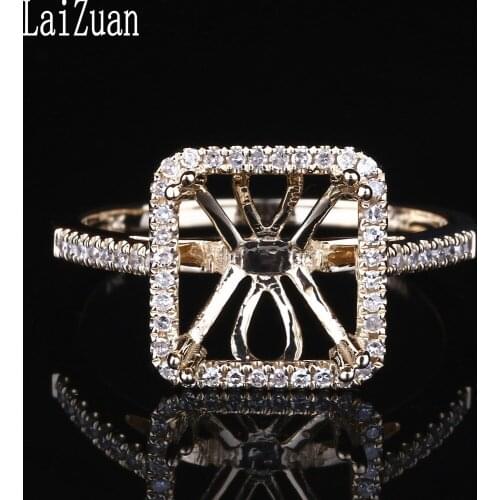 LaiZuan 8x8.5mm Cushion Cut Solid 10k Yellow Gold Natural Diamonds Engagement Semi Mount Ring Women Exquisite Fine Jewelry Gift