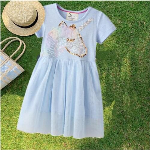 Summer Girls Dresses Kids Unicorn Elegant Princess Dress Baby Girl Flower Printed Dress 2 3 4 5 6 7 Years Children Flower Girl