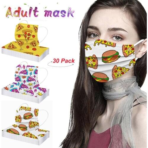 30pc Adult Face Shield Mouth Cover Skin Care Disposable Facemask Cartoon Print 3Ply Ear Loop Faceshield mascarillas desechables