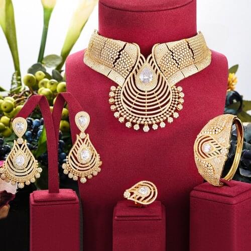 Missvikki Luxury Trendy Gorgeous Necklace Bangle Earrings Ring Jewelry Set for Women Bridal Wedding Superstar Party Jewelry