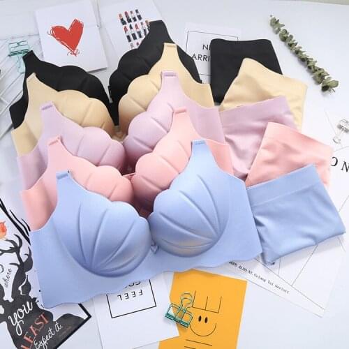 Fashion Sexy Lingerie Smooth Seamless One-piece Wireless Underwear Women Push Up Bra Set Female Bow Pearl Bra And Panty Set