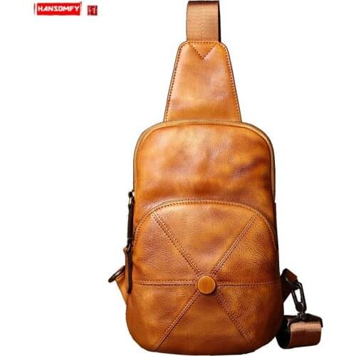 Leather Tide Brand Mens Chest Bag Cowhide Shoulder Bag Casual Men Messenger Bags Retro Fashion Small Crossbody Bag Male 2021