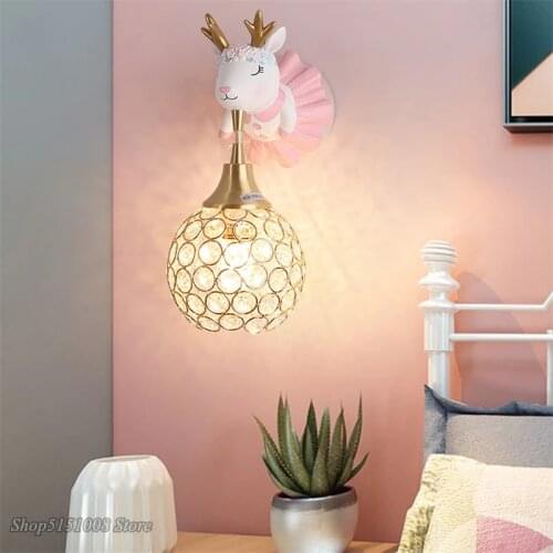 Nordic Resin Fawn Elephant Crystal Led Wall Lamp For edroom Bedside Wall Light Lighting Baby Girl Boy Kids Children Fixtures