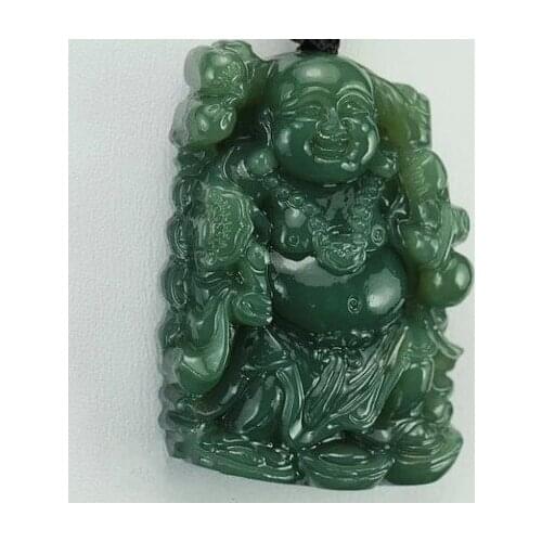 Natural Hand-carved Chinese Hetian Jadee Pendant - Green Jad e Carved Buddha Lucky Amulet Pendants Necklace free shipping