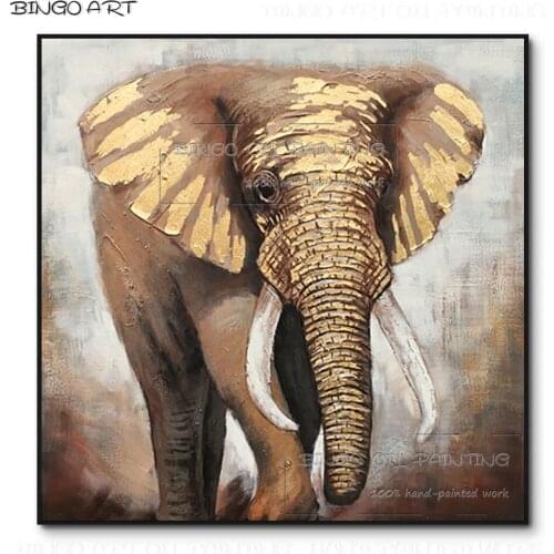 New Arrival Hand-painted High Quality Abstract Modern Big Animal Elephant Oil Painting on Canvas Handmade Gold Elephant Painting