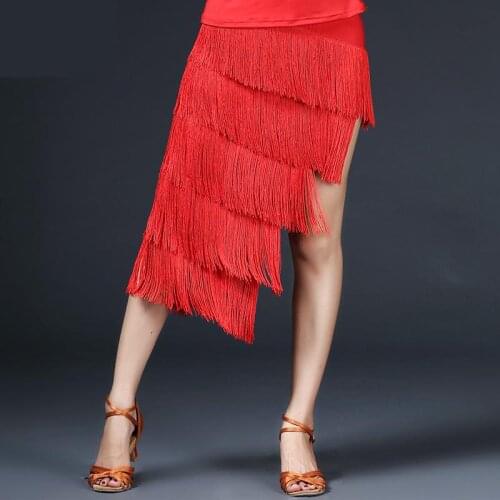 New 2020 Women Sexy Latin Dance Dress Beveled Frills Skirt Tassel Plus Size M-XL Skirts Ballroom Rumba Samba Performance Costume