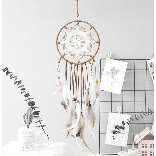 Hollow Flower Feather Beads Big Dream Catcher in Wind Chime Handmade Crafts Hanging Decoration Home Garden Window Wedding Decor
