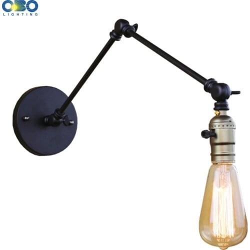 Simple Vintage Iron Flexible With Switch Wall Lamp Bedroom Foyer Indoor Lighting E27 Lamp Holder 110-240V Free Shipping
