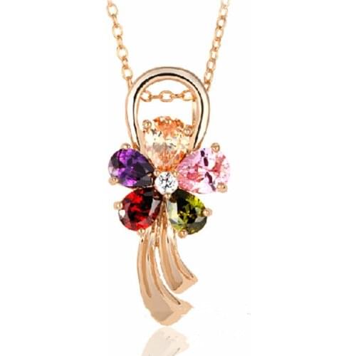 RONGQING New Arrival Nickel Free Multicolor Flower Zircon Pendant Necklace Jewelry Gift for Sisters Bridesmaid Jewelry Necklace