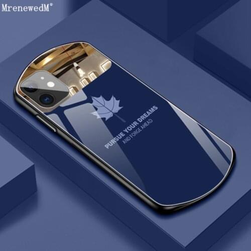 Luxury Maple Leaf Tempered Glass Case For iPhone 11 Pro 12 Mini Xr Xs Max SE2 6S 7 8 Plus Oval Silicone Shock Mirror Phone Cover