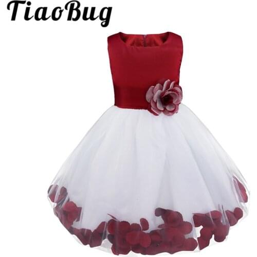 TiaoBug Brand New Flower Petals Dresses Girls Bridesmaid Elegant Dresses Princess Girls Pageant Prom Gown First Communion Dress