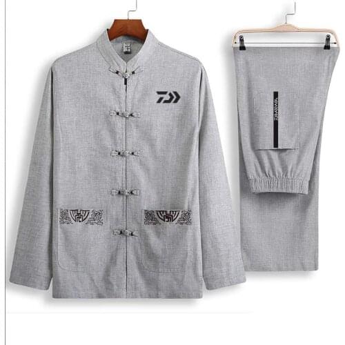 2019 Spring Autumn Linen Fishing Suit Trousers Breathable Long Sleeve Leisur Fishing Jacket And Pants Anti-UV Fishing Clothes
