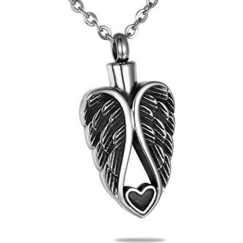 Stainless Steel Heart Jewelry Angel Wings Memorial Urn Necklace Cremation Keepsake Pendant - Funnel Filler Kit