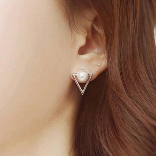 2017 Fashion Ear Jewelry Studs Earrings Cute Triangle Pearl Earrings Broncos For Women Gold Perle Boucles D'oreilles Femmes