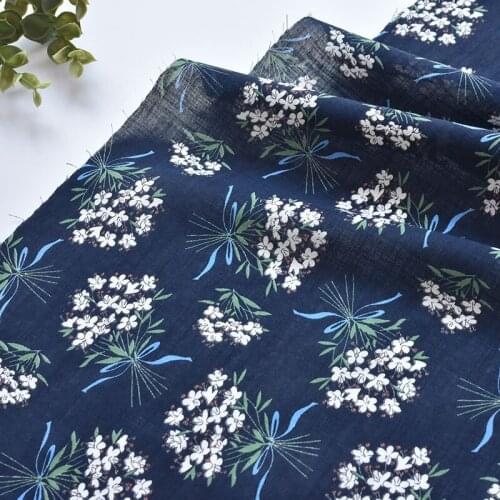 1meter 100% cotton navy blue Bouquet printing fabric for Childrens skirt dress DIY Summer clothes bag handwork fabric art XMT
