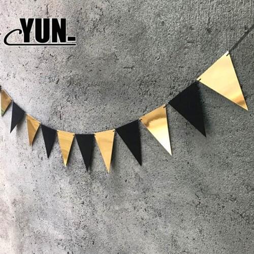 1 Black Gold Decorative Bunting Pennant Holiday Dress Up Supplies Children Birthday Party Flag Flag Layout Banner 8D