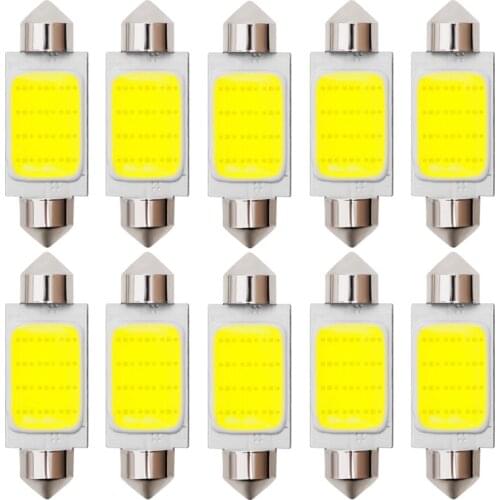 10pcs Festoon 31mm 36mm 39mm 41mm C5W C10W COB LED Auto Licence Plate Light Car Housing Interior Dome Lamp Roof Reading Bulb 10X