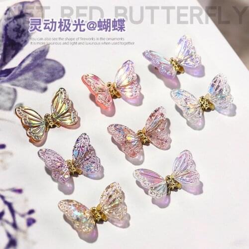10 Pcs Swaying Waving Crystal Wing Butterfly 3D Nail Art Decorations Fashion Emulational Design Manicure Accessories