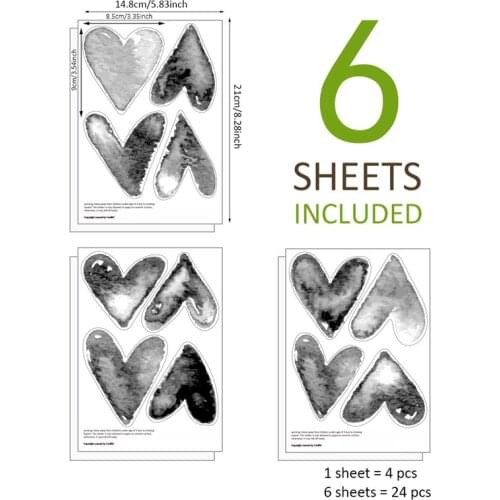 24pcs/set Ink Black Heart DIY Wall Sticker Watercolor Painted Style Kids Room Nursery Creative Decals Ins Furniture Door Decor