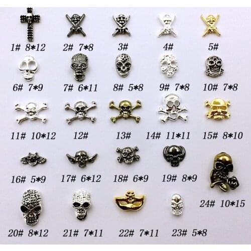 50pcs/pack Japan Nail Art Halloween Cross Skull Ghost Bat 3D DIY Metal Jewelry Accessories Collection for Women Nail Polish DIY