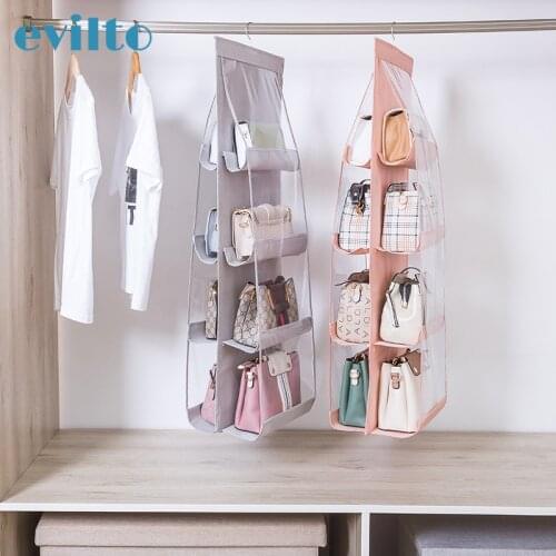 6/8 Pocket Double-sided Storage Bag Transparent Hanging Handbag Organizer for Wardrobe Closet Wall Sundry Bag with Hanger Pouch