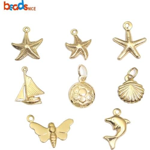 Beadsnice Gold Filled Starfish Pendant Charms Shell Dolphin Sailboat Butterfly Ball Charms Drop Wholesale Jewelry Findings 40040